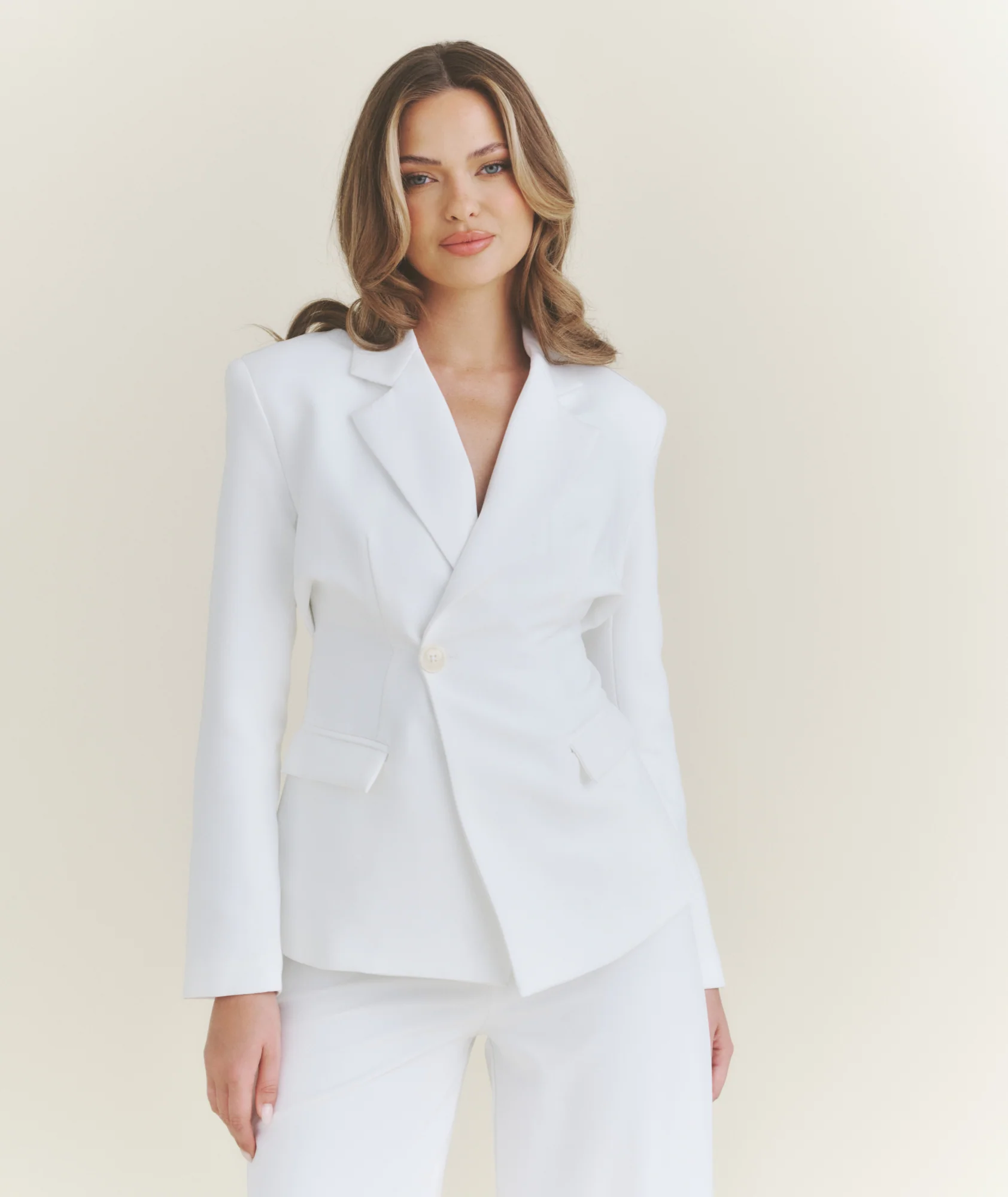 Asymmetrical Tailored Jacket - White - Image 2