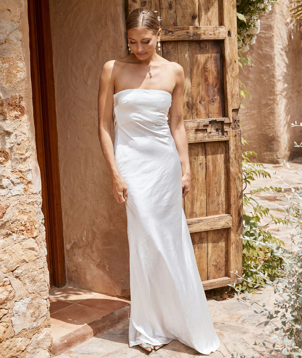Bandeau Cowl Back Satin Maxi Dress - White - Image 3