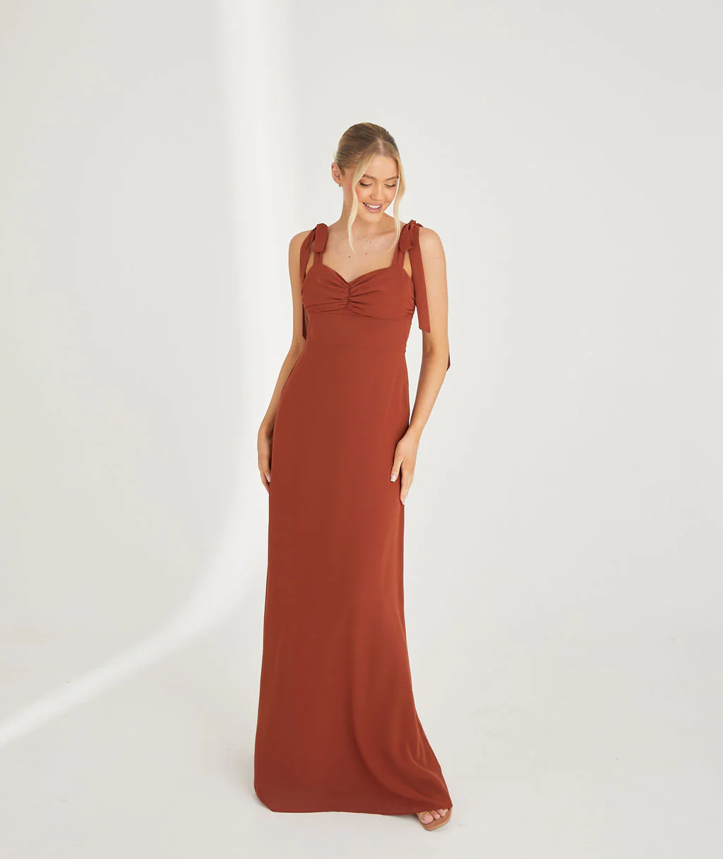 Bow Tie Chiffon Bridesmaid Dress - Rust