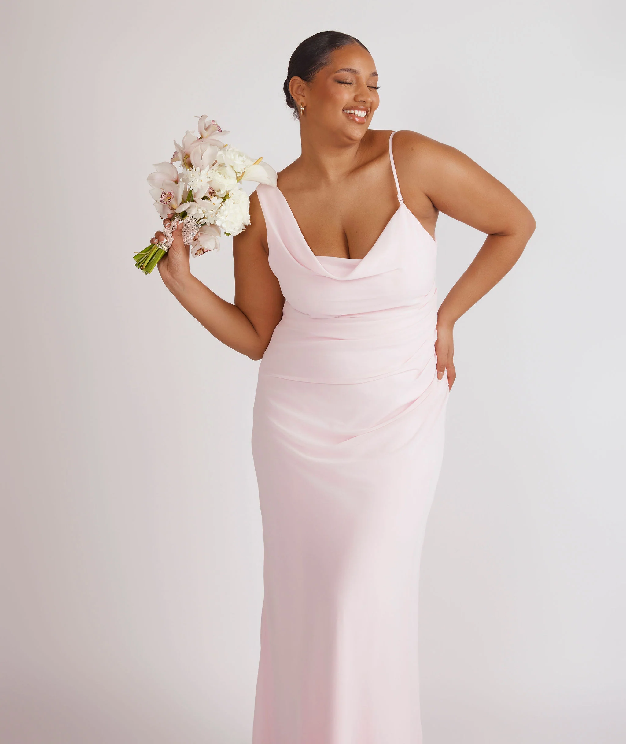 Cowl Asymmetrical Chiffon Bridesmaid Dress - Pale Pink - Image 6