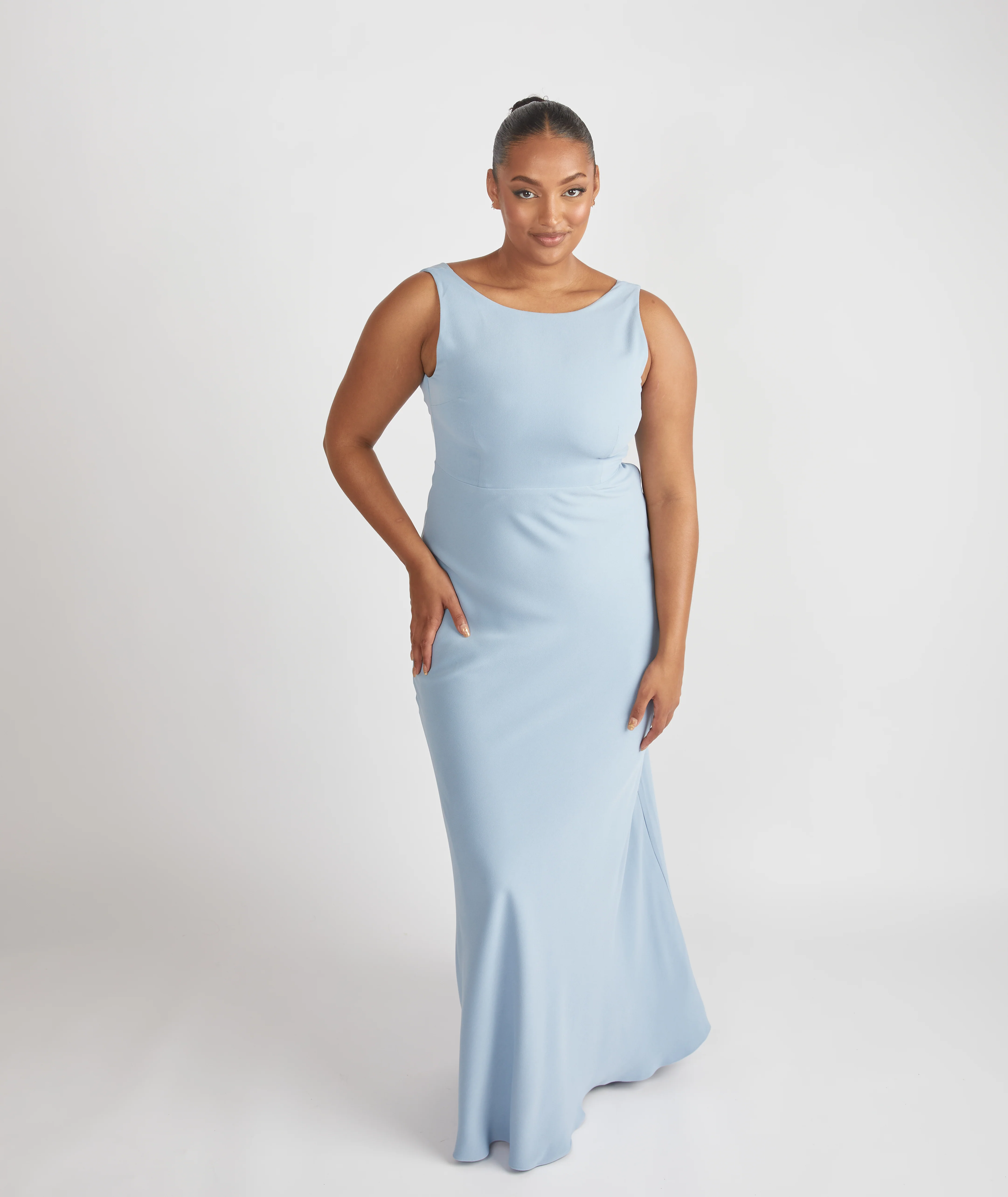 Cowl Back Crepe Bridesmaid Dress - Pale Blue - Image 2