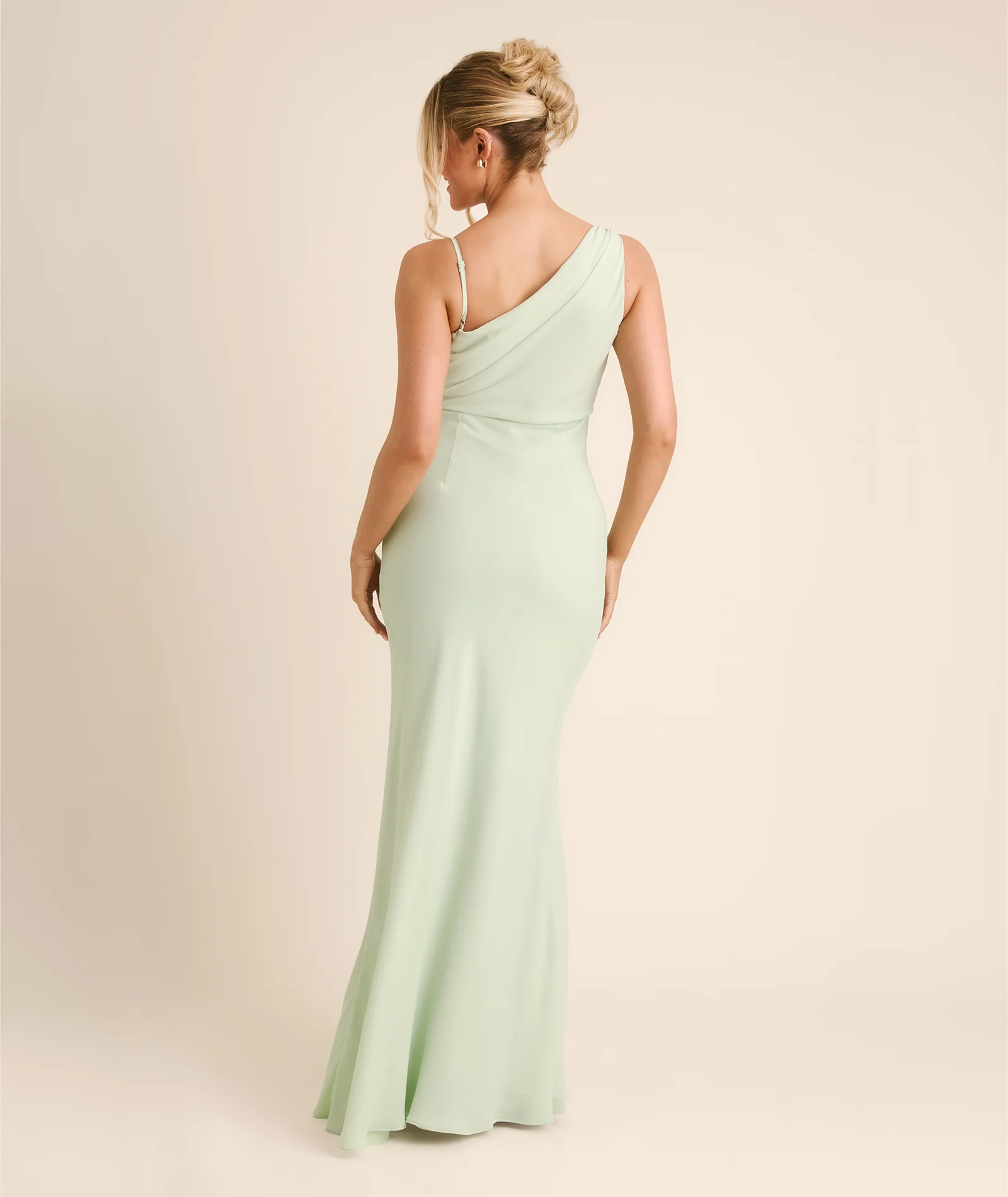 Cowl Front Asymmetrical Chiffon Bridesmaid Dress - Mint Green - Image 2