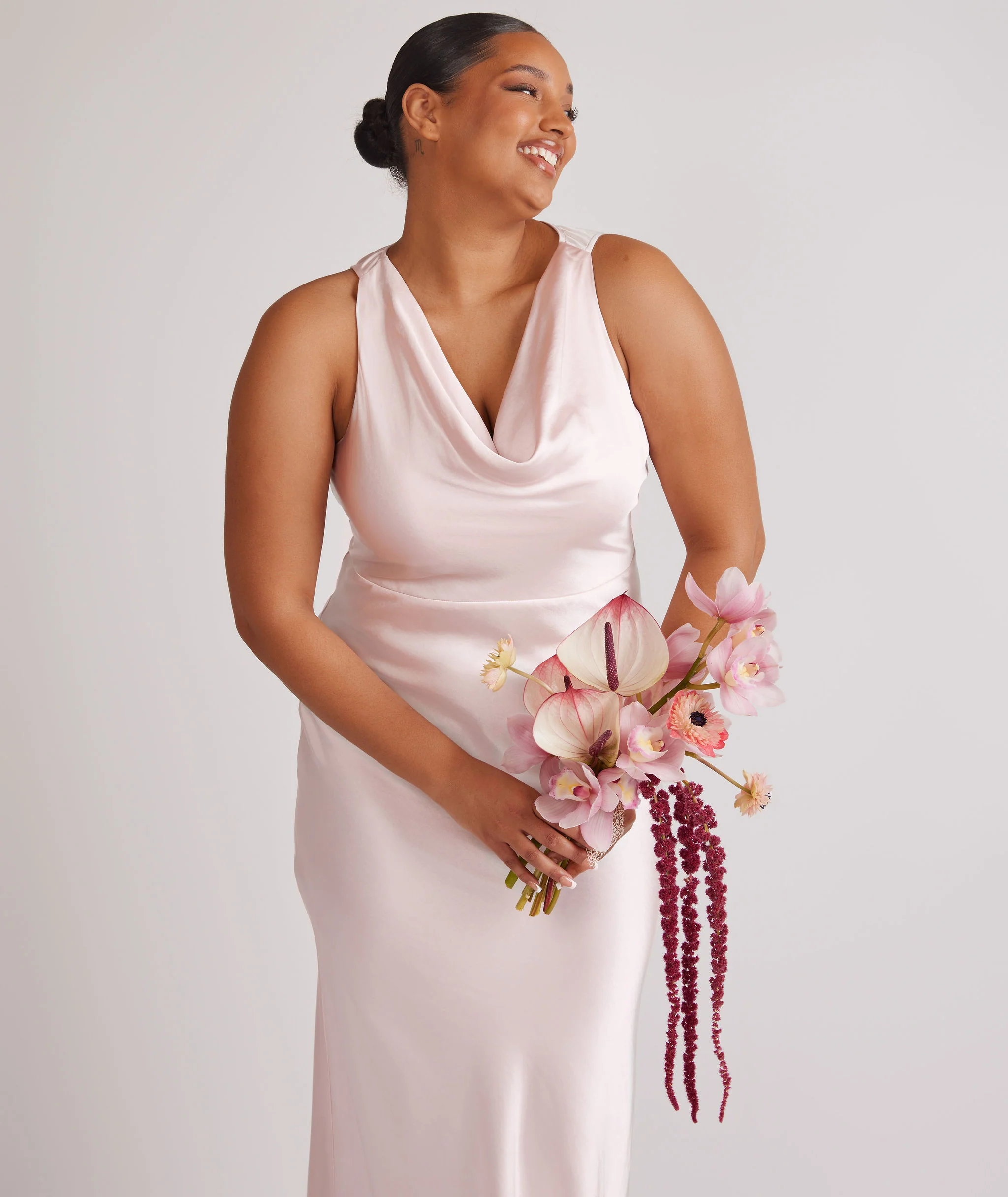 Cowl Front Satin Bridesmaid Dress - Pale Pink - Image 2