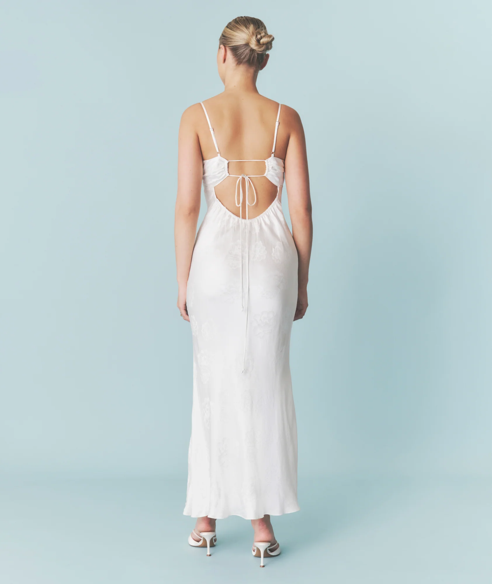 Floral Satin Jacquard Strappy Maxi Dress - Ivory - Image 7