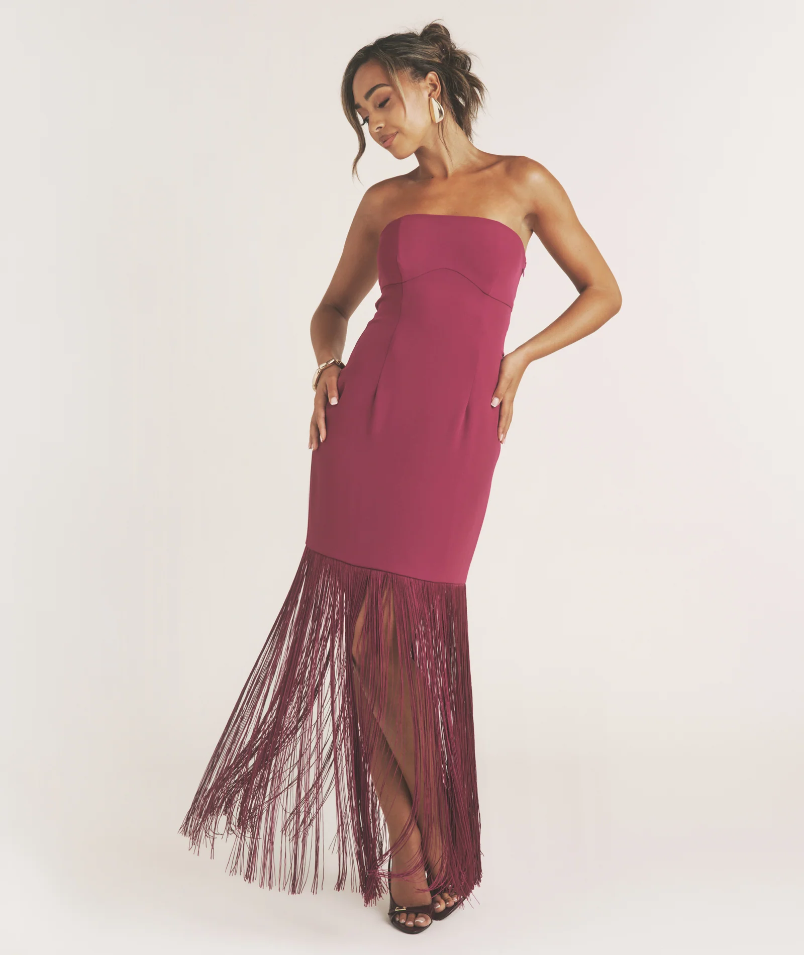 Fringe Bandeau Maxi Dress - Raspberry Pink - Image 5