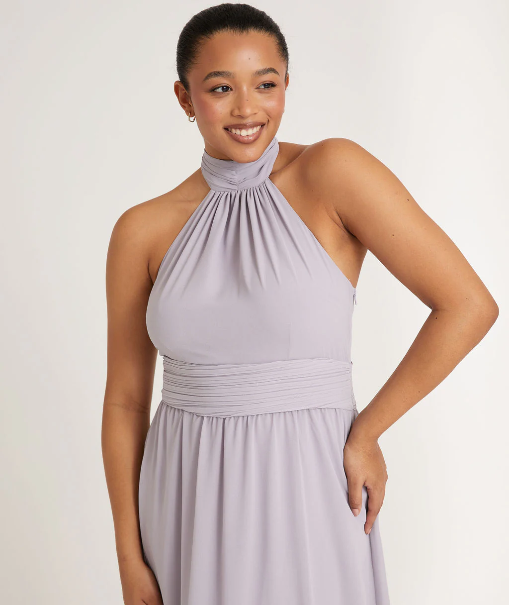 Halter Neck Chiffon Bridesmaid Dress - Dusty Lilac - Image 2
