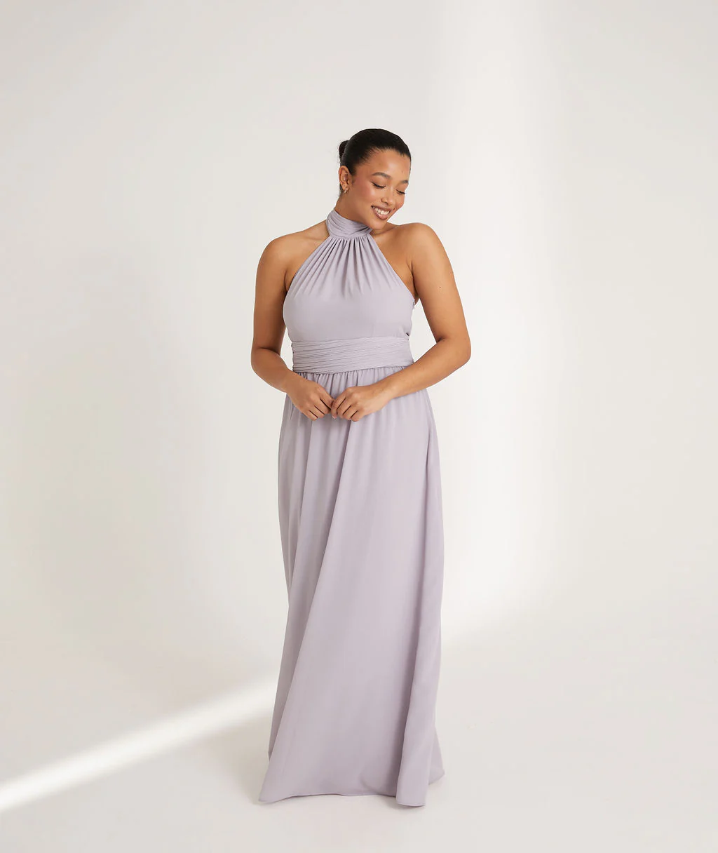 Halter Neck Chiffon Bridesmaid Dress - Dusty Lilac - Image 3