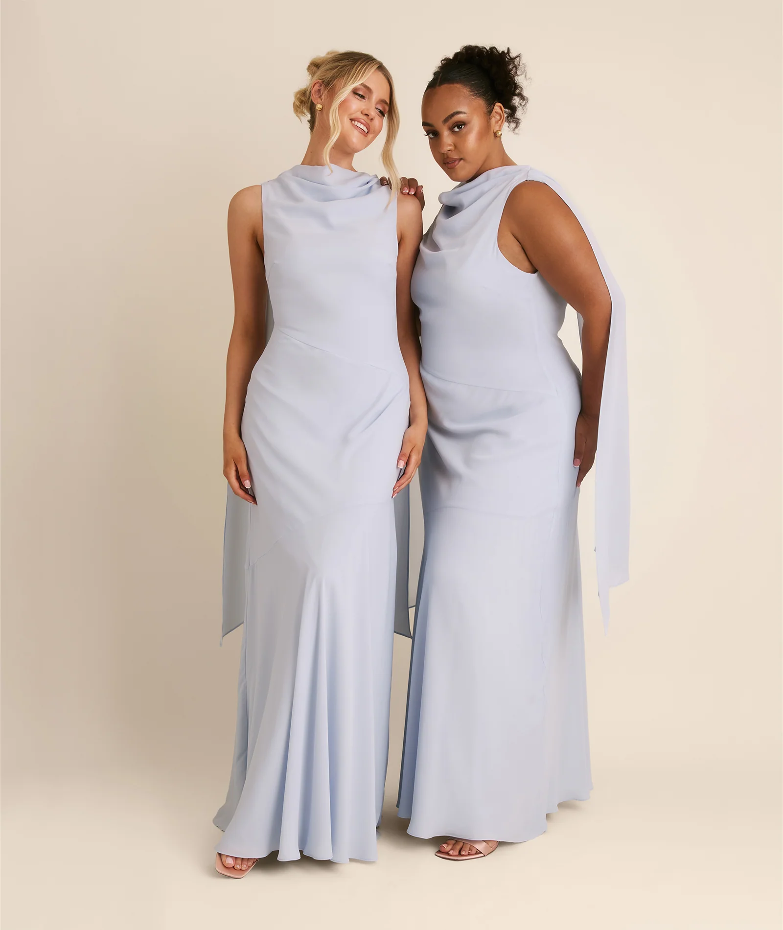 High Cowl Neck Drape Chiffon Bridesmaid Dress - Powder Blue - Image 3