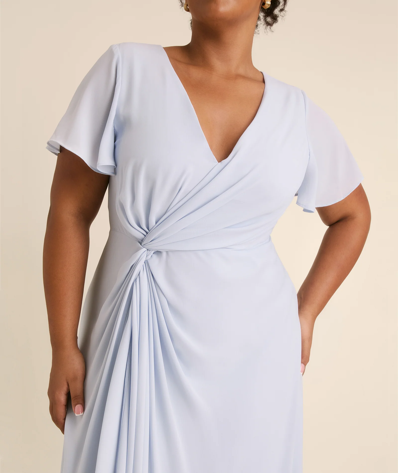 Knot Detail Chiffon Bridesmaid Dress - Powder Blue - Image 4