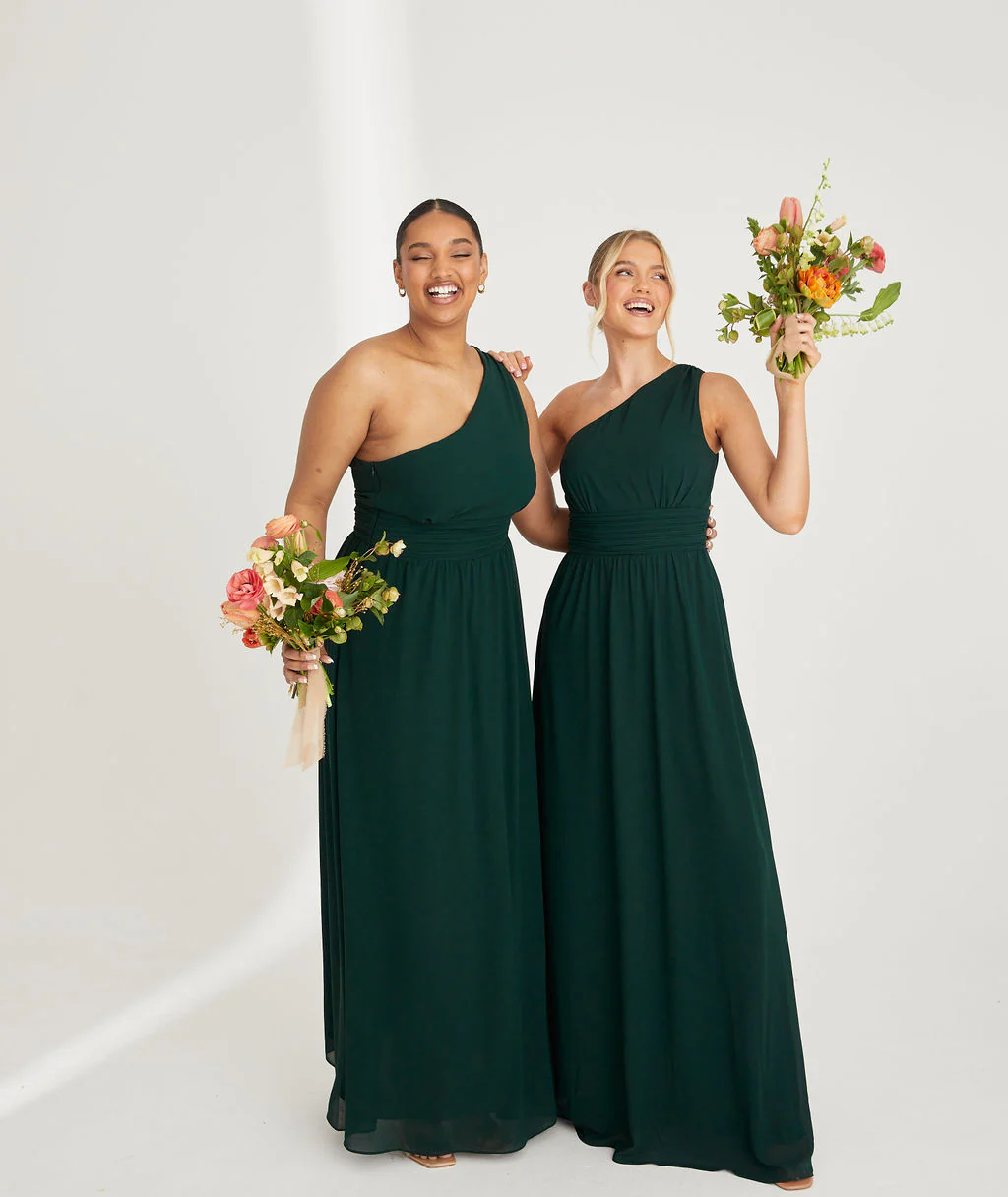 One Shoulder Chiffon Bridesmaid Dress - Emerald - Image 2