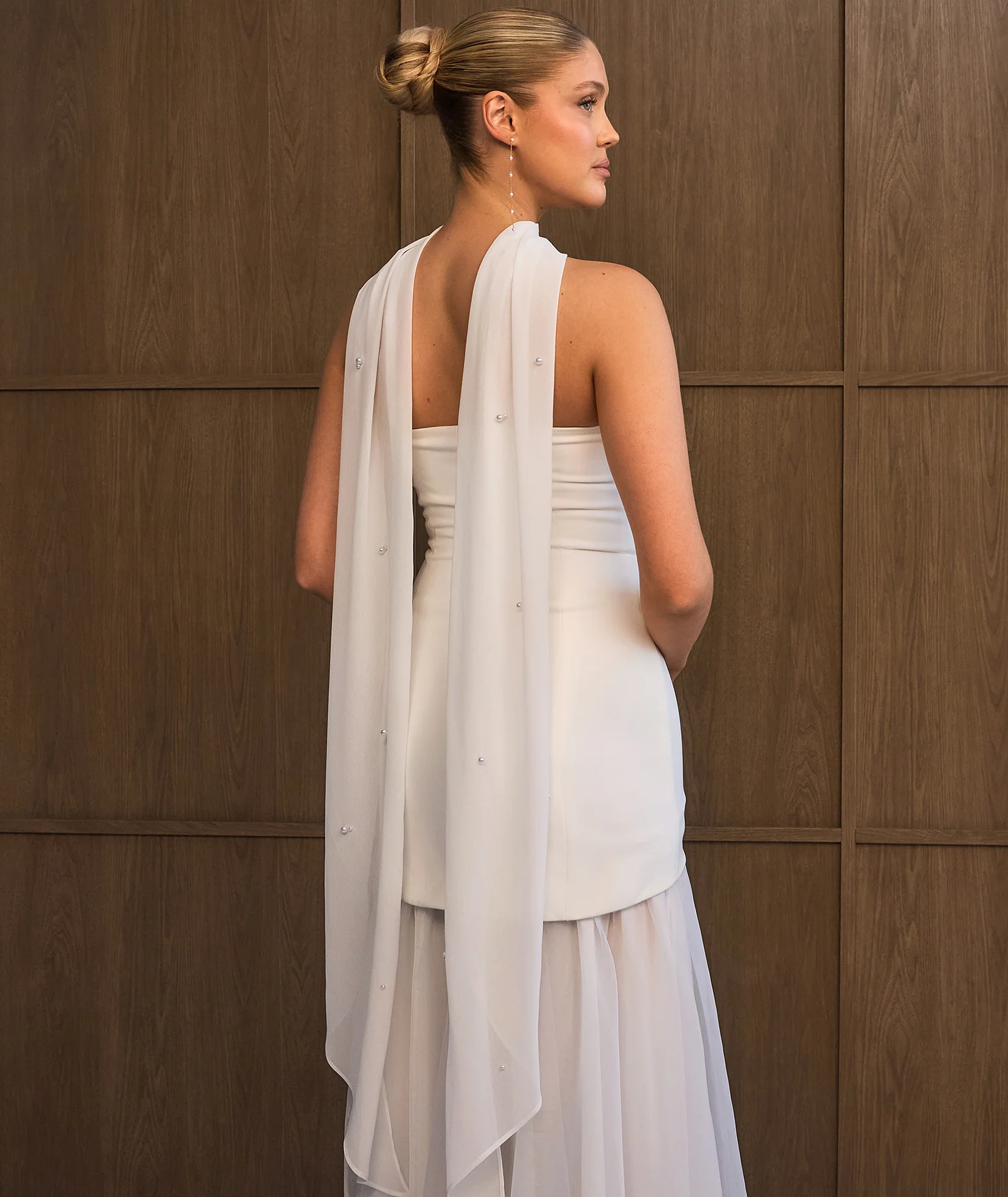 Pearl Chiffon Neck Scarf - White - Image 5