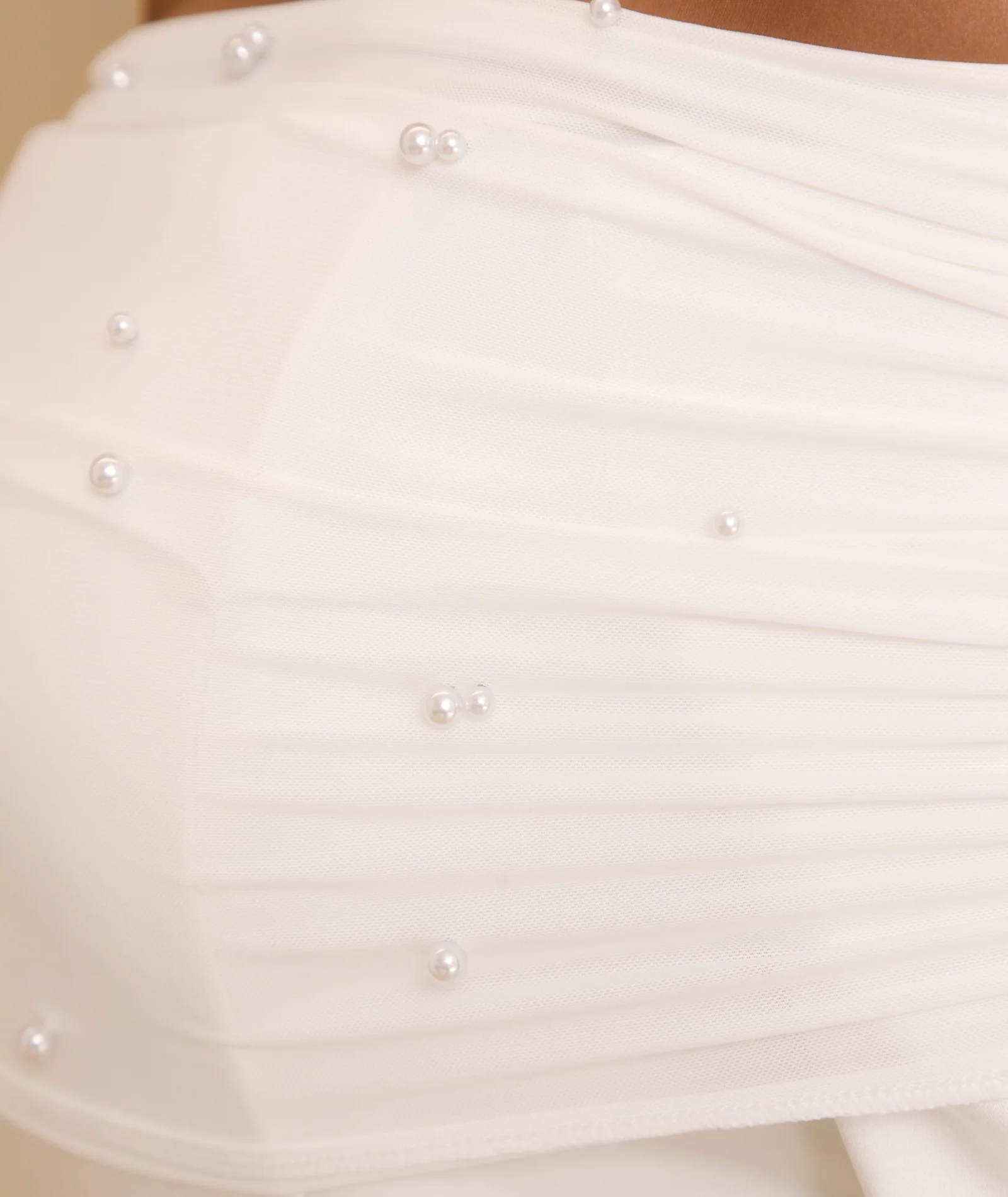 Petite Pearl Trim Bardot Mini Dress - White - Image 6