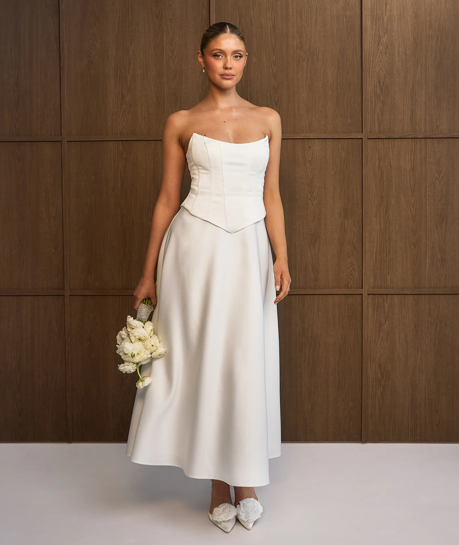 Satin Corset Midi Dress - Ivory