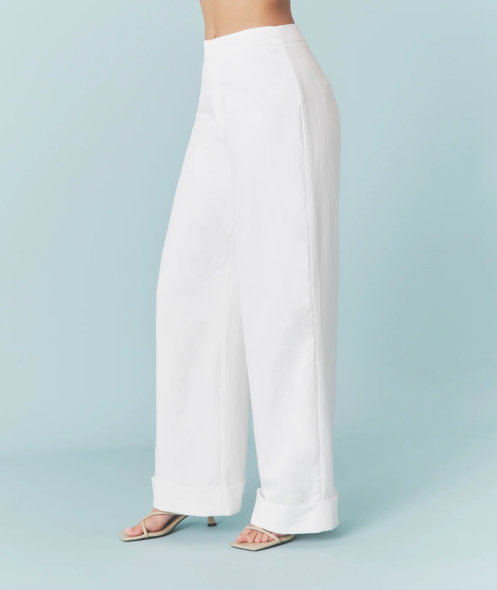 Textured Turn Up Tailored Pants - White - Image 6