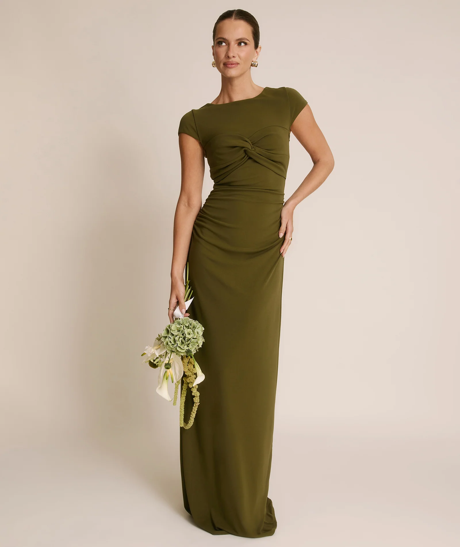 Twist Bust Stretch Sculpt Bridesmaid Dress - Fern Green